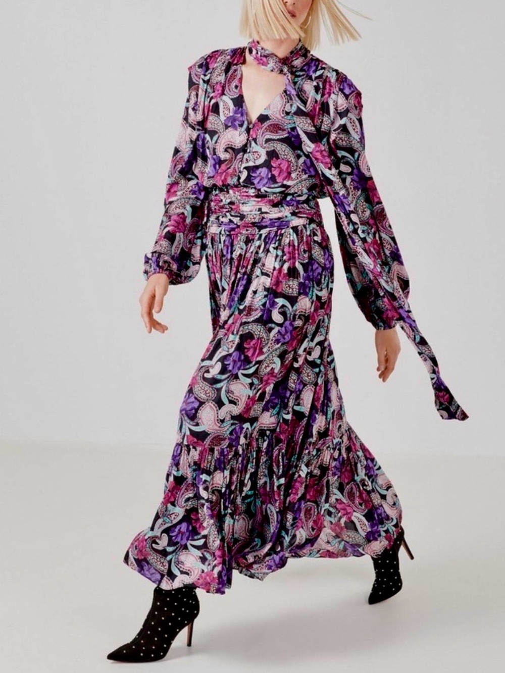 BCBGMaxAzria Purple Paisley Long-Sleeve Maxi Dress